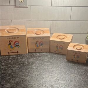 Vintage set Wooden Rooster Canister Set - 1950’s-1960’s